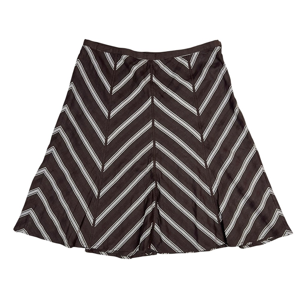Ann Taylor Skirt Brown White Stripe A Line Midi‎ Size 10 Cotton Blend